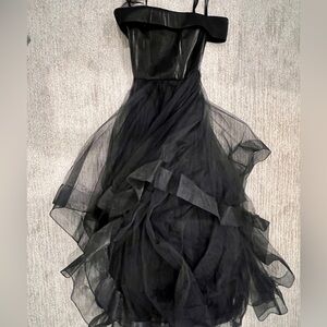 Off-shoulder pleated A-line black ballgown